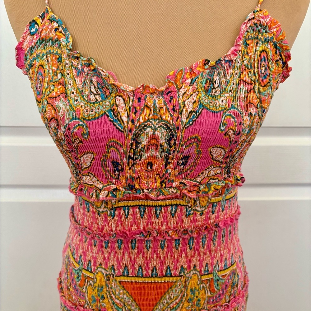 Olivaceous Multicolor Smocked Mini Dress | Size M - Picture 3 of 11